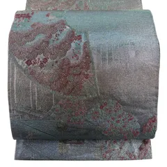 【美品】 袋帯 逸品 佐波理 落款 松 梅 箔 青灰色 六通 正絹 【中古】のサムネイル