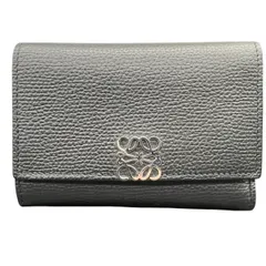 LOEWE 極美品 ロエベ ANAGRAM VERTICAL SMALL アナグラム バーティカル スモール ウォレット 三つ折り財布 C821S33X07 レザー ブラック コンパクトウォレット ミニ財布 Aランク 中古 鑑定済 ロエベ財布