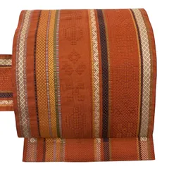 名古屋帯 秀品 八寸名古屋帯 関西仕立て 縞 幾何学模様 オレンジ 正絹 【中古】