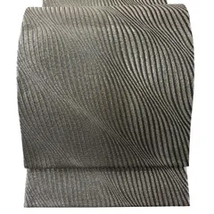 【美品】 袋帯 秀品 振袖向き 幾何学模様 箔 銀色 全通 正絹 【中古】