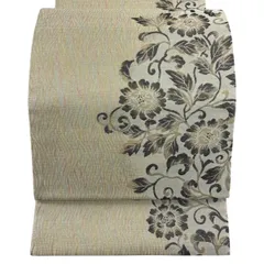 【美品】 袋帯 秀品 花唐草 ベージュ 六通 正絹 【中古】