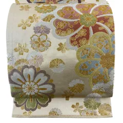 袋帯 秀品 振袖向き 桜 金銀糸 箔 ベージュ 六通 正絹 【中古】