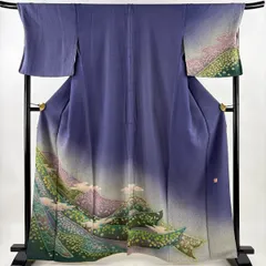 付下げ 身丈161cm 裄丈71cm L 袷 落款 熨斗 霞 金通し ぼかし 紫 正絹 名品 【中古】