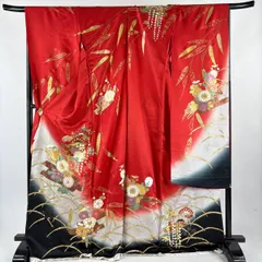 振袖 身丈174cm 裄丈69cm 未仕立て 仮絵羽 花筏 菊 金銀彩 ぼかし 赤 正絹 秀品 【中古】