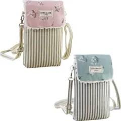 【新着商品】ポシェット ストラップ長さ調節可能 3箇所区分け 財布 綿 花柄 ショルダーバッグ 花柄 レディース スマホポーチ 2個セット [Umora]