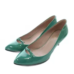 グッチ GUCCI パンプス エナメル ポインテッドトゥ ヒール リボン 35.5 22.5cm 緑 グリーン 323516 /XZ ■GY19