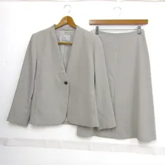 イネド セットアップ 上下セット ノーカラージャケット スカート レディース 9サイズ グレー INED 【中古】