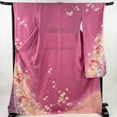振袖 身丈171cm 裄丈69cm L 袷 桜 流水 金彩 ぼかし ピンク 正絹 秀品 【中古】