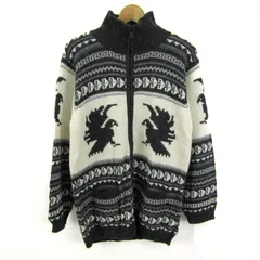 アルパカ カーディガン トップス ニットブルゾン ノルディック柄 ペルー製 メンズ Lサイズ チャコール/オフホワイト/グレー alpaka 【中古】