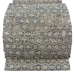 【美品】 袋帯 名品 七宝繋ぎ 花 金銀糸 箔 灰白 六通 正絹 【中古】