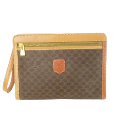 セリーヌ CELINE セカンドバッグ クラッチバッグ PVC レザー 革 マカダム 茶 ブラウン /CK5 ■GY17