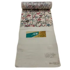 反物 秀品 小紋 梅 椿 薄茶色 正絹 【中古】