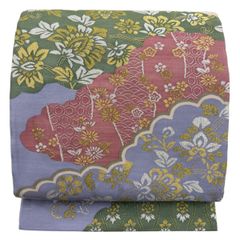 袋帯 秀品 振袖向き やまと 桜 雪輪 金糸 箔 金色 六通 正絹 【中古
