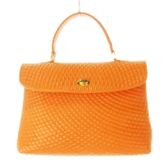 バリー BALLY ハンドバッグ キルティングレザー 革 ターンロック ロゴ刻印 オレンジ /CK14 ■GY18