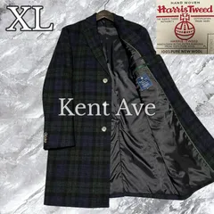 大きいサイズ Harris Tweed ハリスツイード Kent Ave ケント チェスターコート ロングコート ブラックウォッチ チェック ウール ブラック 黒色 グリーン 緑色 ネイビー 紺色 サイズ50 XL相当