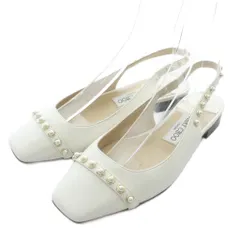 ジミーチュウ JIMMY CHOO サンダル パンプス レザー スクエアトゥ ローヒール パール バックストラップ 37.5 24.5cm 白 ホワイト /XZ ■GY19