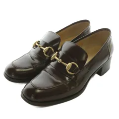 グッチ GUCCI ローファー パンプス レザー ラウンドトゥ チャンキーヒール ホースビット 35.5 22.5cm 茶色 ブラウン /XZ ■GY18