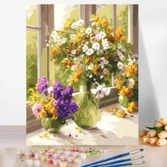 油絵 絵画 大人の塗り絵 数字 塗り絵 油絵風 美術品 インテリア 窓側花瓶 油絵セットDIY絵 キャンバス 油絵の具 高級 壁デコ 壁装飾 ウォールデコ 名画 壁飾り 手作り 風景画 敬老の日 父の日 初心者 誕生日 新築 母の日 父の日 お祝い