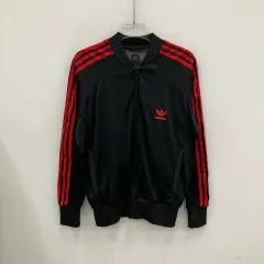 アディダス ブラック/レッド 3本線トラック ジャケット