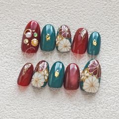 No.2036 現品販売！ネイルチップ ショート 成人式卒業式袴着物和柄振袖