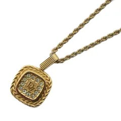 クリスチャンディオール Christian Dior ヴィンテージ ネックレス ペンダント ゴールドカラー 金色 ロゴ ラインストーン スクエア /KW ■GY11