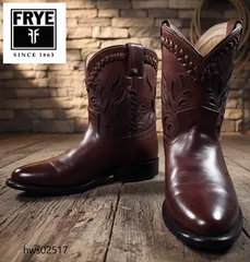 希少 FRYE フライ ショートウエスタンブーツ 6B 23cm 茶 ダークブラウン 本革 レザー 編み込み ステッチ 豪華装飾 メキシコ製 ビンテージ 完売品 レア 人気モデル カウボーイ ペコス バイカー ワーク メンテナンス済み hws02517