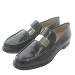 グッチ GUCCI ローファー モカシン レザー ロゴ メタルプレート 36 23㎝ 黒 ブラック 100 0427 /XZ ■GY19