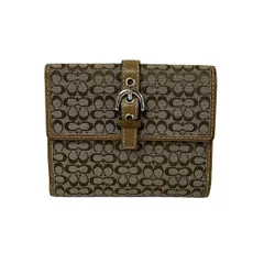 COACH(コーチ) Wホック財布美品  ミニシグネチャー カーキ×ライトブラウン レザー
