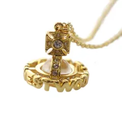 ヴィヴィアンウエストウッド Vivienne Westwood MINI BAS RELIEF ミニバスレリーフ ネックレス オーブ ペンダント ロゴ ラインストーン ゴールドカラー クリア /KW ■GY18
