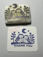 消しゴムはんこ　フクロウペアthank you
