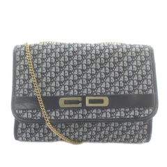 クリスチャンディオール Christian Dior ヴィンテージ チェーン ショルダー バッグ キャンバス レザー トロッター 総柄 CDロゴ ゴールド金具 紺 ネイビー /XZ ■OH ■GY18