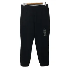 プーマ PUMA パンツ スウェット テーパード ロング ウエストゴム イージー 裏起毛 プリント ロゴ L 黒 ブラック