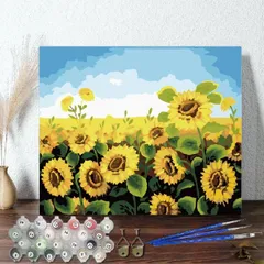 油絵 絵画 大人の塗り絵 数字 塗り絵 油絵風 美術品 インテリア ひまわり畑 名画 【油絵】 花 アクリル絵の具 風景画 油絵 セット キャンバス 壁デコ 壁掛け 塗り絵 セット 壁飾り 手作り アートパネル 敬老の日 ギフト 母の日 父の日 新築 お祝い