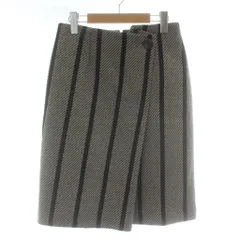 デプレ DES PRES トゥモローランド タイトスカート ラップスカート ウール アンゴラ混 ひざ丈 ストライプ柄 36 ベージュ 黒 ブラック /XZ ■GY60