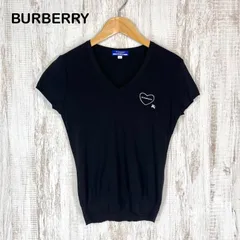 BURBERRY BLUE LABEL バーバリーブルーレーベル ハート ホースロゴ刺繍 Vネック Tシャツ カットソー ブラック レディース 半袖 トップス