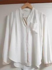 シフォン バイカラー 夏 長袖 ブラウス 白 F