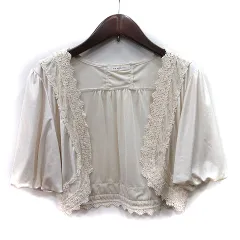 アクシーズファム axes femme カーディガン ボレロ バルーン袖 半袖 レース M ベージュ /YI