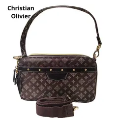 未使用　クリスチャンオリビエ　ショルダーバッグ　ナイロンバッグ　総柄　茶色