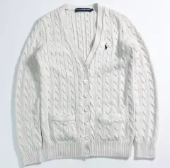 ポロ ラルフローレン 白 ケーブルニット カーディガン