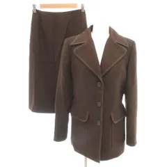 アンタイトル UNTITLED 美品 スーツ ジャケット タイトスカート ウール 9 茶 ブラウン 幾何学模様 パイピング 長袖 ひざ丈 /SJ ■GY60
