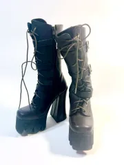 ブラウン 厚底 レースアップ ハーフ ブーツ 14cm 240