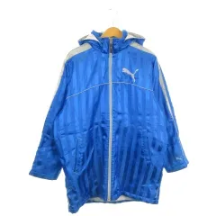 プーマ PUMA ジャケット 中綿 160 青 ブルー フード付き ストライプ柄 ロゴ /AO3 ■GY61