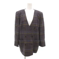 レリアン Leilian ノーカラージャケット ウール 13+ 紫 パープル チェック柄 ダブルブレスト /NL ■GY61