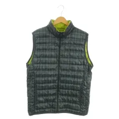 ユニクロ UNIQLO ダウンベスト XL 緑 グリーン スタンドカラー チェック柄 /AO3 ■GY61