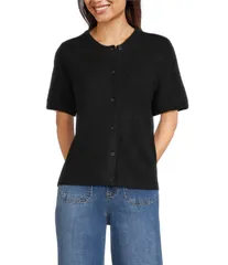 ヴィンスカムート レディース アウター ニット・セーター カーディガン Vince Camuto Round Neck Short Sleeve Button Front Cardigan Rich Black ブラック