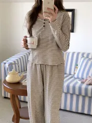 ストライプ 長袖 パジャマ ルームウェア セット