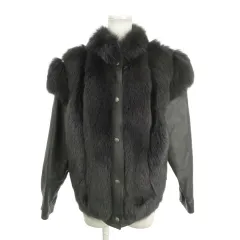 ノーブランド レザージャケット 上着 F 黒 ブラック 長袖 襟付き ファー切り替えデザイン 8605 /MN6 ■GY58