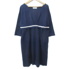 ミルクティー Milk tea マタニティウェア 授乳服 フレアワンピース ひざ丈 七分袖 ラウンドネック 切替 リボン F 紺 白 ネイビー ホワイト /FF26