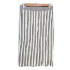 デプレ DES PRES トゥモローランド ニットタイトスカート ミモレ丈 ウール ストライプ柄 1 S グレー 白 ホワイト /FF9