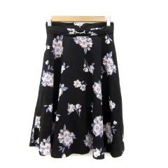 ミッシュマッシュ MISCH MASCH フレアスカート ミモレ丈 花柄 36 S 黒 ブラック /SY8
